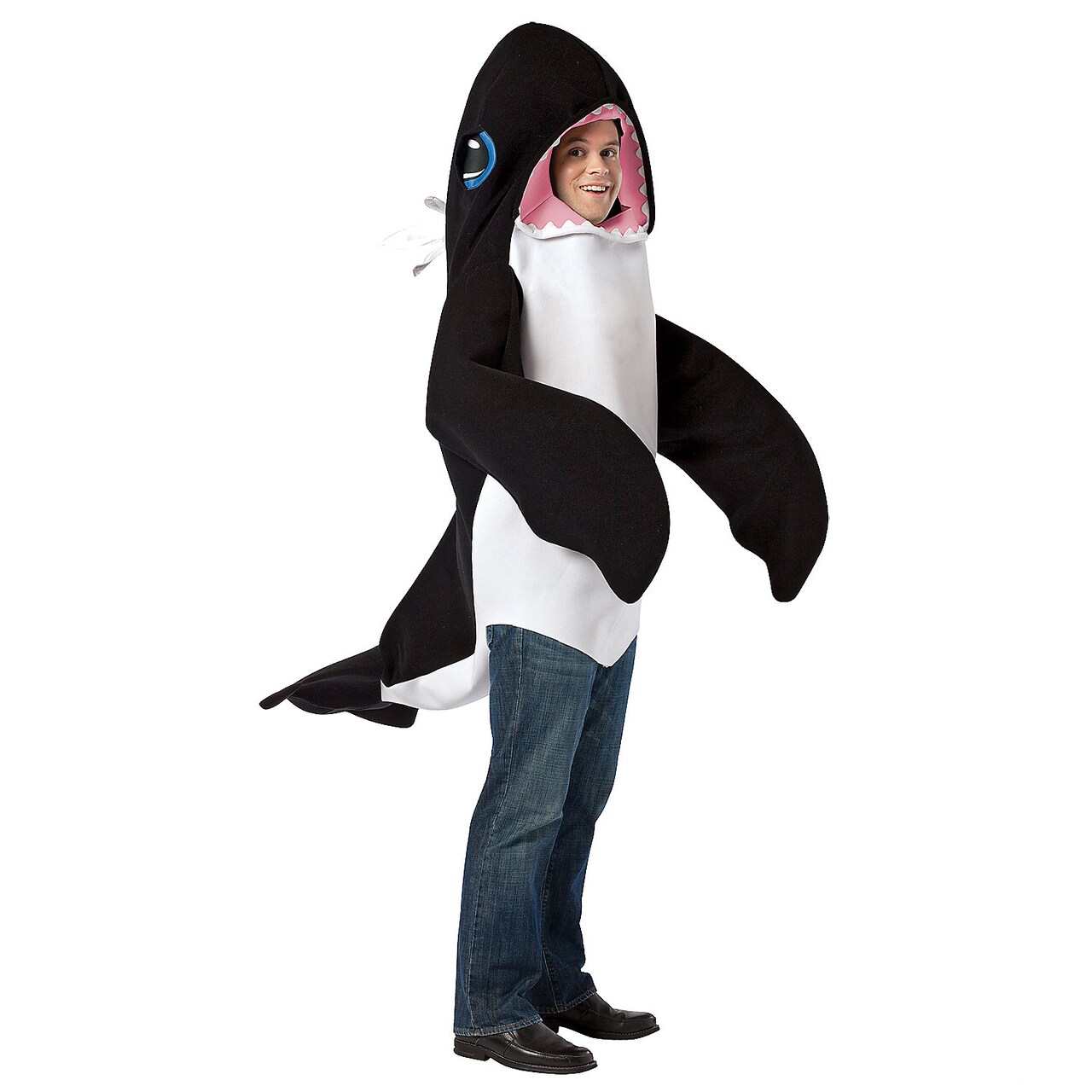 Killer Whale Adult Costume Black Polyfoam Tunic Flippers Dorsal Fin